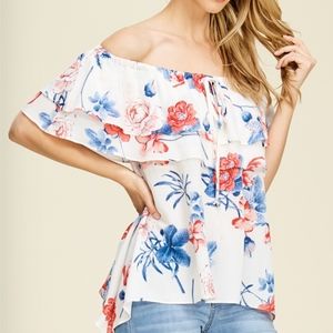 Off The Shoulder Floral Woven Top